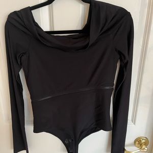 ALIX COWL NECK LONG SLEEVE THONG BODYSUIT WITH HORIZONTAL ZIP BACK - SIZE M